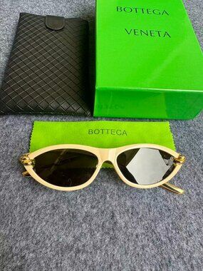 Bottega Veneta Ivory Cat Eye Sunglasses Gold Metal Twisted Arms